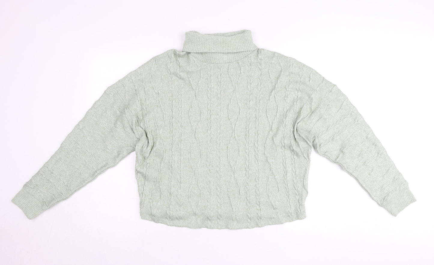 F&F Women’s Green Roll Neck Cable Knit Jumper UK 12
