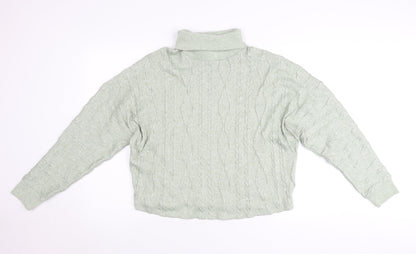 F&F Women’s Green Roll Neck Cable Knit Jumper UK 12