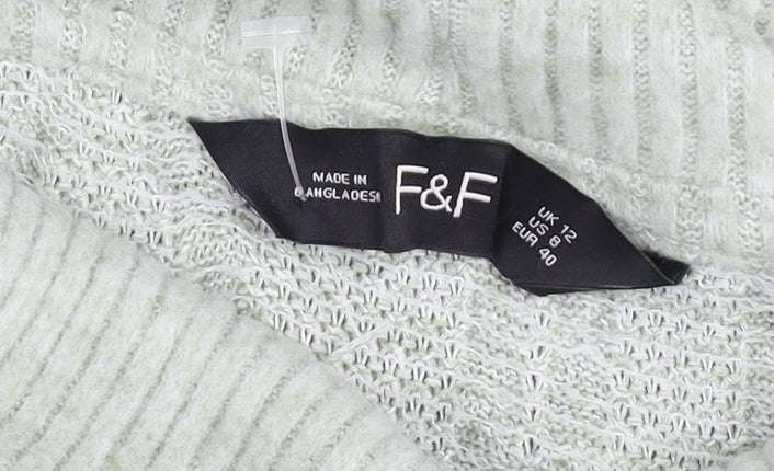 F&F Women’s Green Roll Neck Cable Knit Jumper UK 12