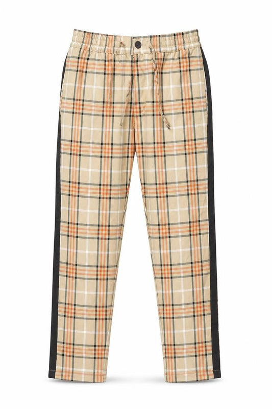 Front view of Topman unisex adults beige plaid skinny chino trousers, size 32