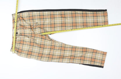 Topman Unisex Adults Beige Plaid Skinny Chino Trousers Size 32