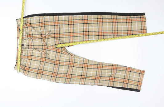 Topman Unisex Adults Beige Plaid Skinny Chino Trousers Size 32