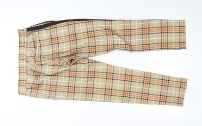 Topman Unisex Adults Beige Plaid Skinny Chino Trousers Size 32