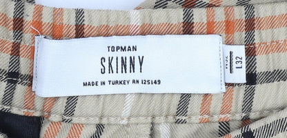 Topman Unisex Adults Beige Plaid Skinny Chino Trousers Size 32
