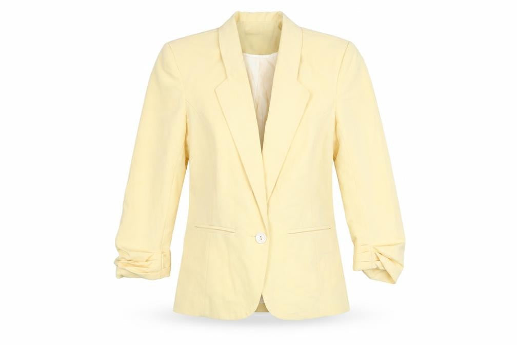 Front view of Atmosphere women’s yellow blazer jacket uk 6 single breasted