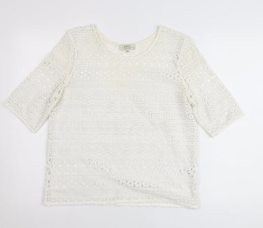 Papaya Women Ivory Lace Blouse Size 10 Cropped Short Sleeve