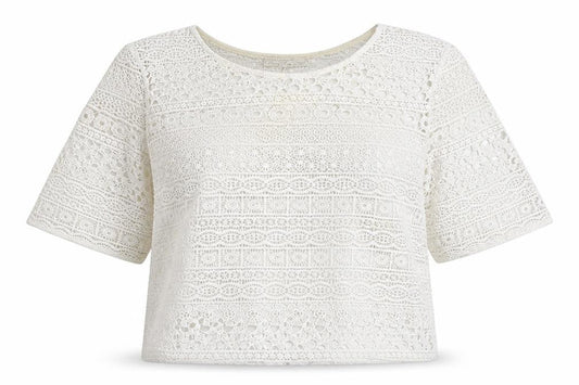Papaya Women Ivory Lace Blouse Size 10 Cropped Short Sleeve