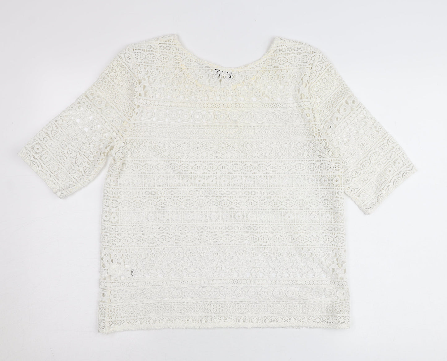 Papaya Women Ivory Lace Blouse Size 10 Cropped Short Sleeve
