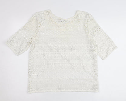 Papaya Women Ivory Lace Blouse Size 10 Cropped Short Sleeve