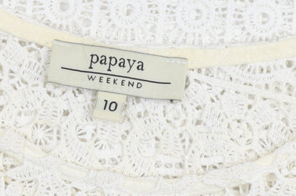 Papaya Women Ivory Lace Blouse Size 10 Cropped Short Sleeve