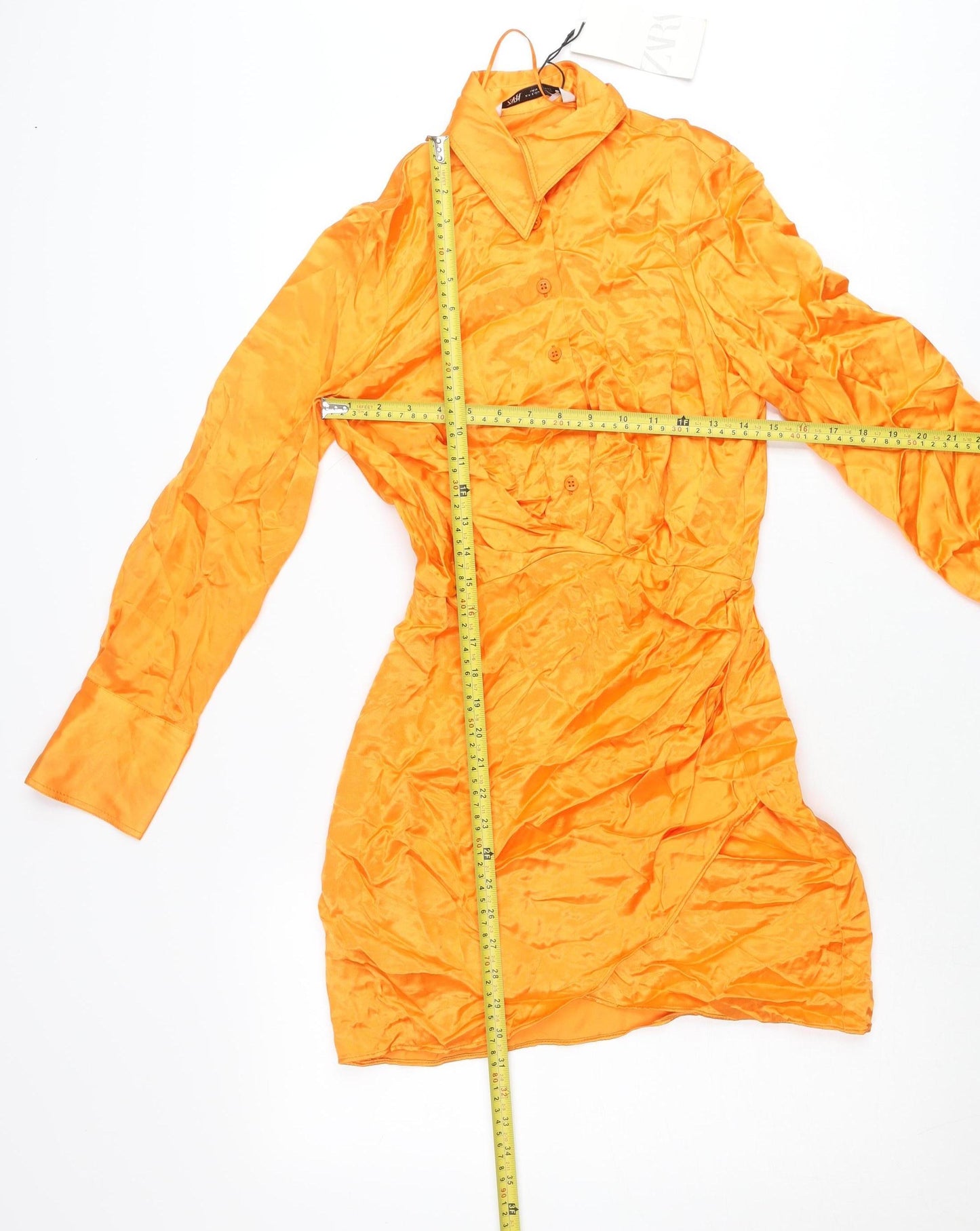 Zara Women Orange Shirt Dress Size 8 Viscose Long Sleeve