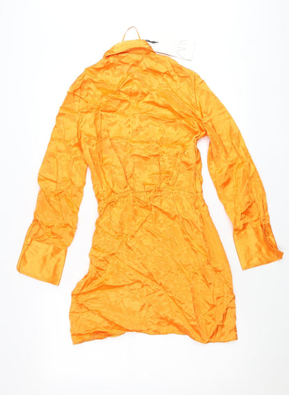 Zara Women Orange Shirt Dress Size 8 Viscose Long Sleeve