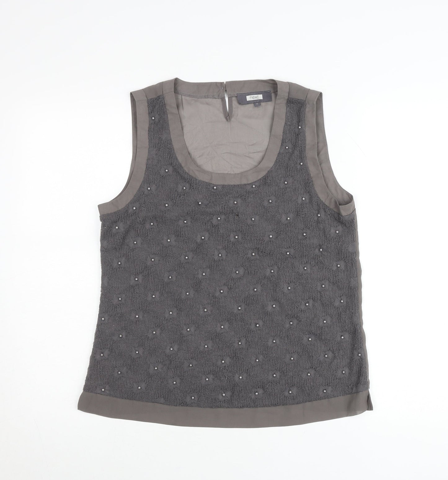 Next Women Grey Beaded Sleeveless Scoop Neck Tank Top Size 12