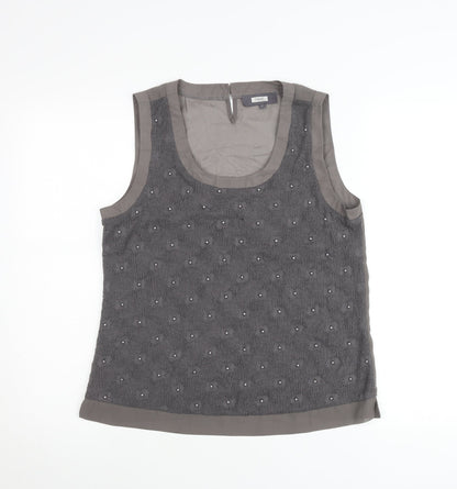 Next Women Grey Beaded Sleeveless Scoop Neck Tank Top Size 12