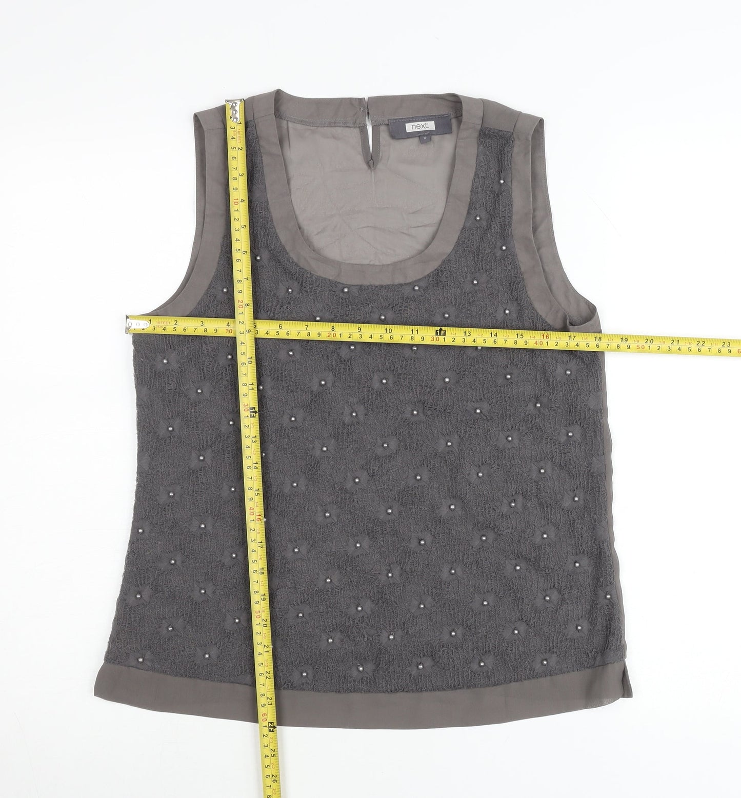 Next Women Grey Beaded Sleeveless Scoop Neck Tank Top Size 12
