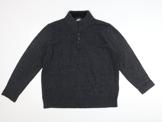 TU Mens Grey 2XL Henley Jumper High Neck Knit Long Sleeve