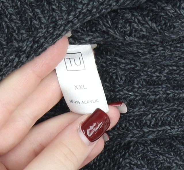 TU Mens Grey 2XL Henley Jumper High Neck Knit Long Sleeve