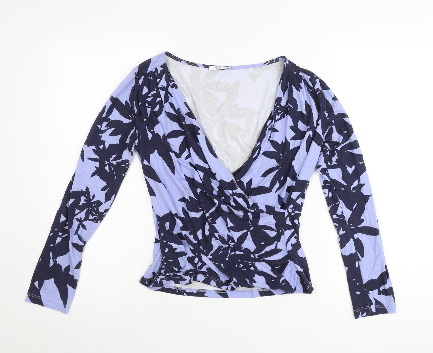 Artigiano Women’s Blue Floral Wrap Blouse Size 12 Viscose Jersey