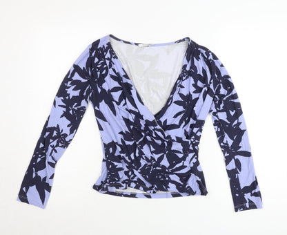 Artigiano Women’s Blue Floral Wrap Blouse Size 12 Viscose Jersey