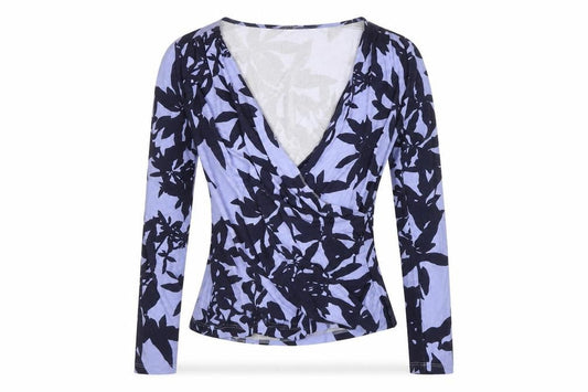 Artigiano Women’s Blue Floral Wrap Blouse Size 12 Viscose Jersey