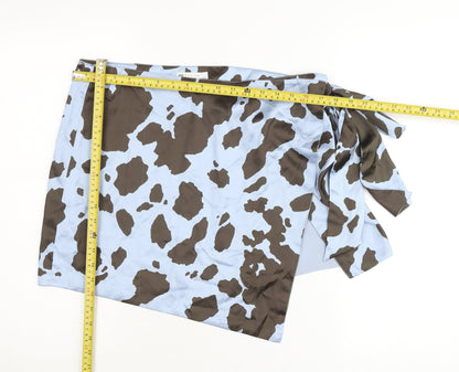 ASOS DESIGN Womens Blue Brown Animal Print Wrap Skirt Size 16