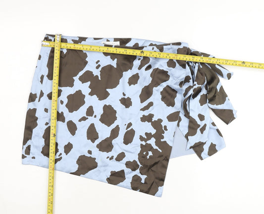 ASOS DESIGN Womens Blue Brown Animal Print Wrap Skirt Size 16