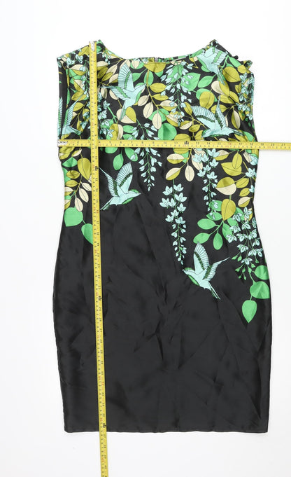 Wallis Womens Black Floral Sheath Dress Size 12 Sleeveless Workwear