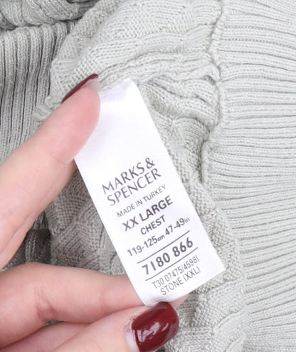 Marks and Spencer Men’s Grey 2XL Crew Neck Cable Knit Pullover Jumper