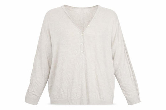 Next Womens Beige Linen Blend Henley Jumper Size L V-Neck Long Sleeve
