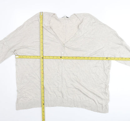 Next Womens Beige Linen Blend Henley Jumper Size L V-Neck Long Sleeve