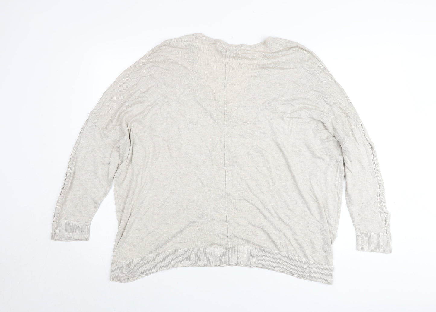 Next Womens Beige Linen Blend Henley Jumper Size L V-Neck Long Sleeve