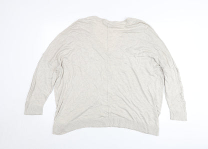 Next Womens Beige Linen Blend Henley Jumper Size L V-Neck Long Sleeve