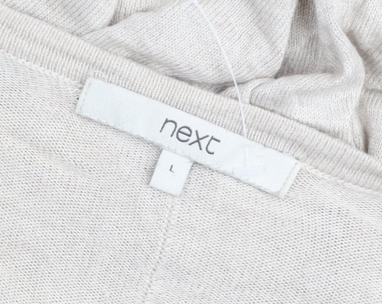 Next Womens Beige Linen Blend Henley Jumper Size L V-Neck Long Sleeve