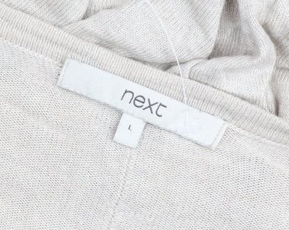 Next Womens Beige Linen Blend Henley Jumper Size L V-Neck Long Sleeve