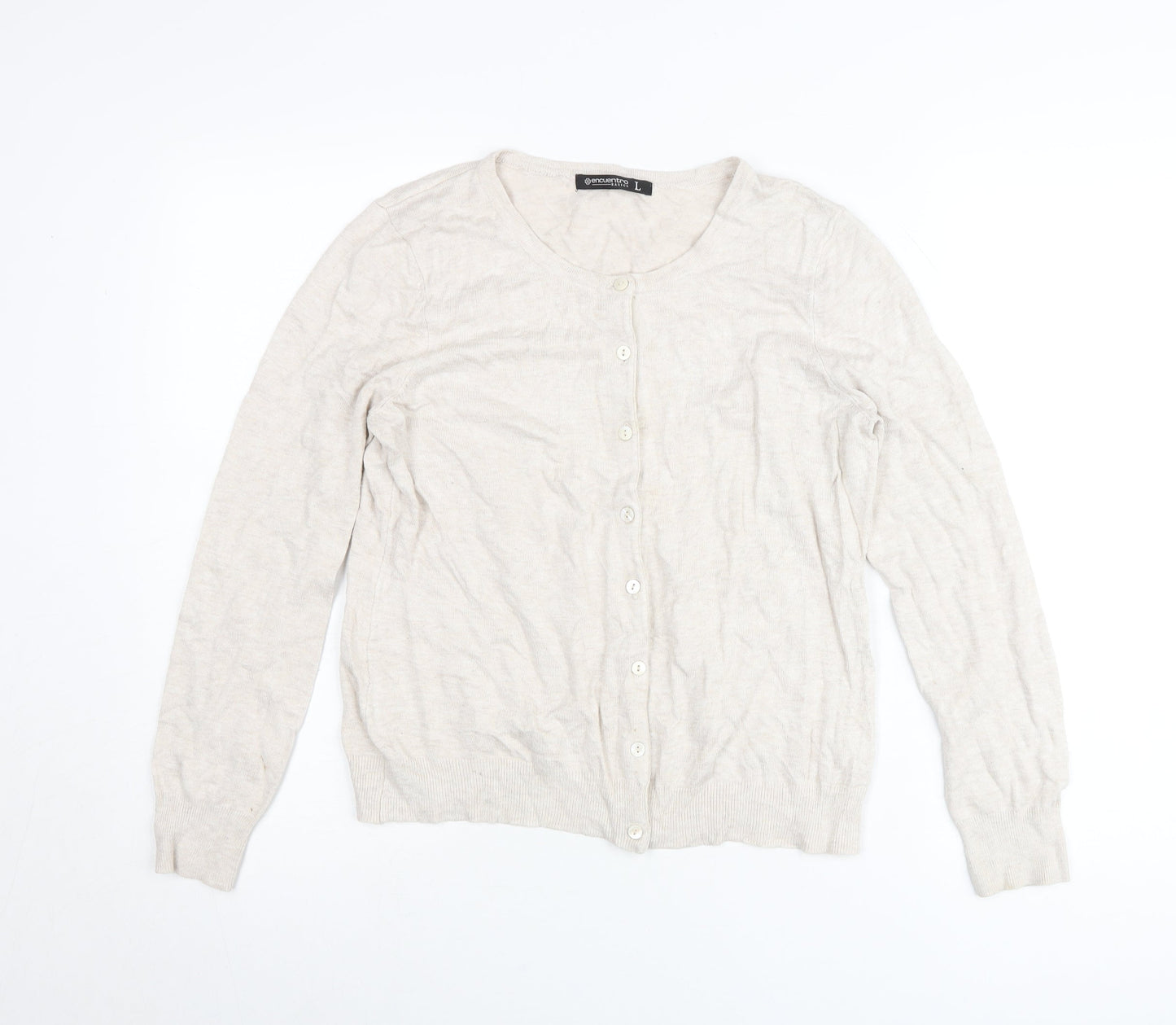 Encuentro Womens Beige Cardigan L Viscose Blend Knit Casual