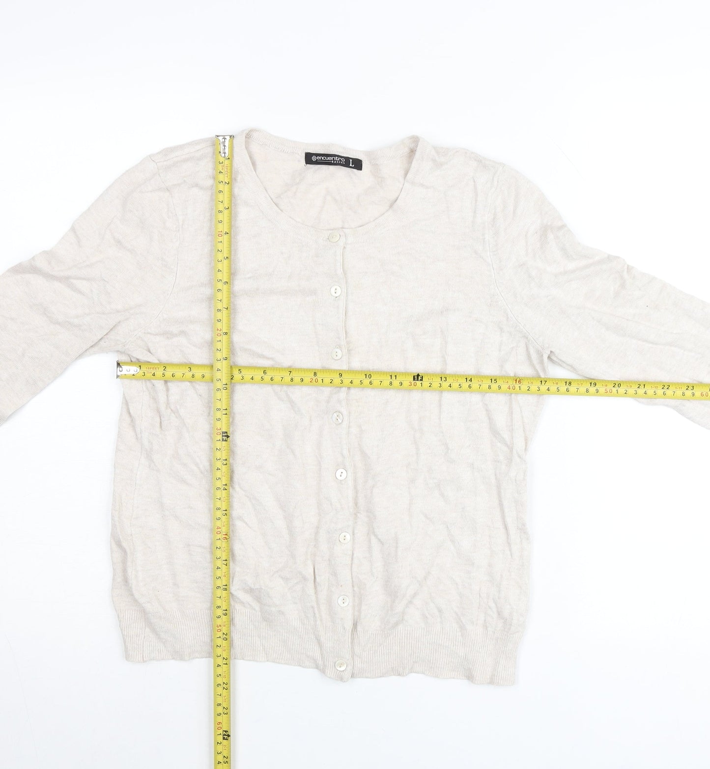 Encuentro Womens Beige Cardigan L Viscose Blend Knit Casual