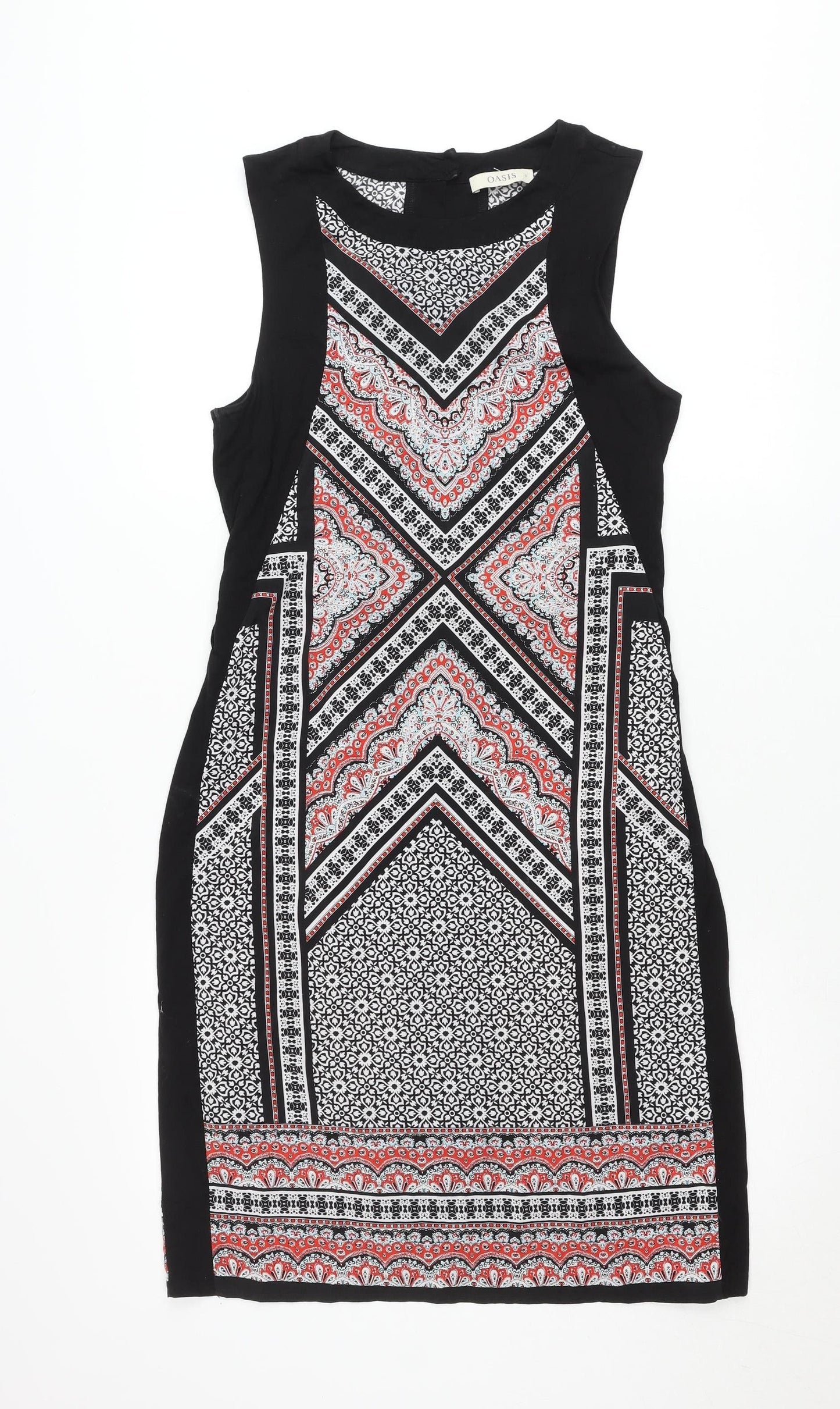 Oasis Womens Black White Red Geometric Sheath Dress Size S