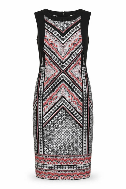 Oasis Womens Black White Red Geometric Sheath Dress Size S