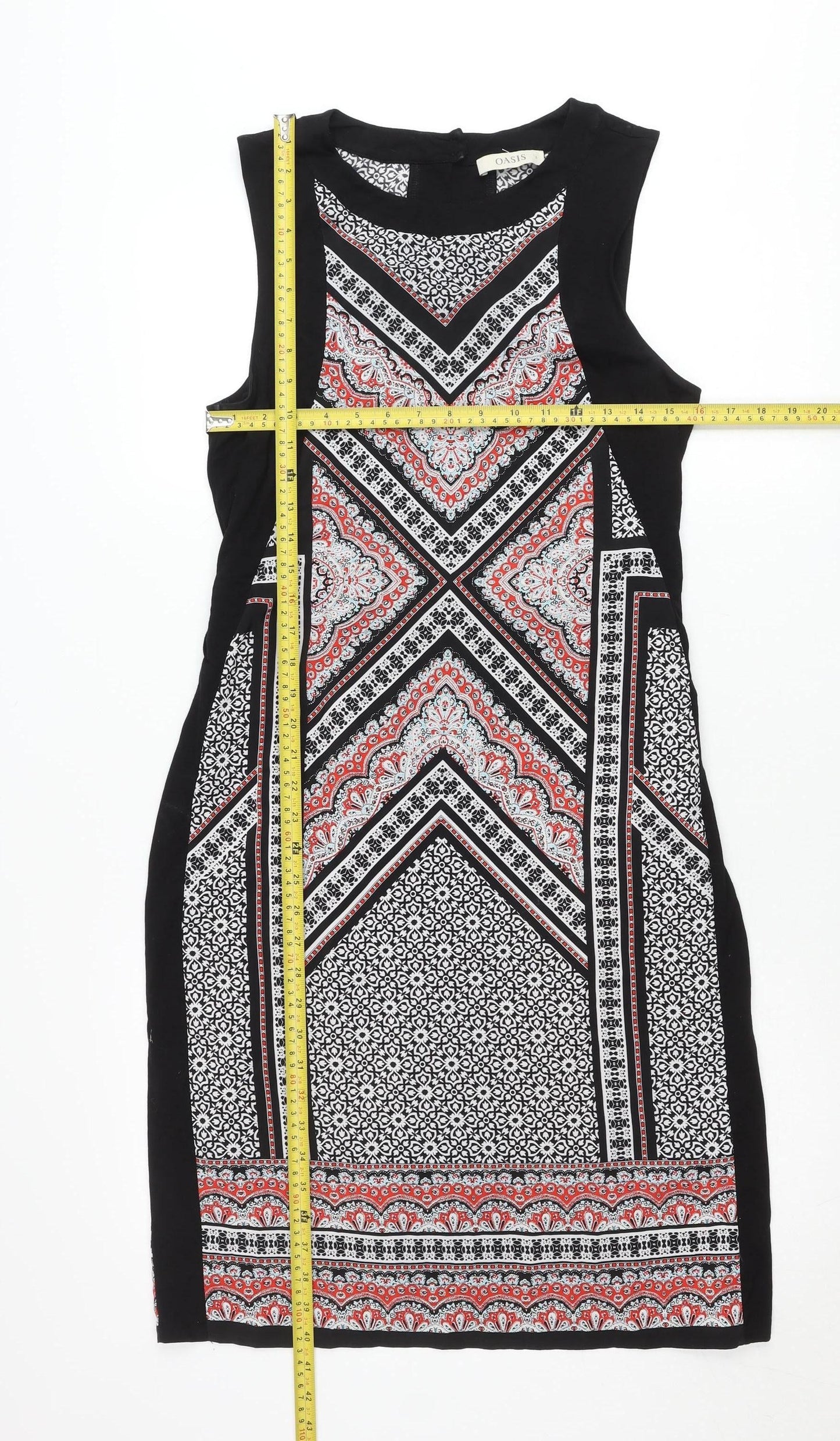 Oasis Womens Black White Red Geometric Sheath Dress Size S