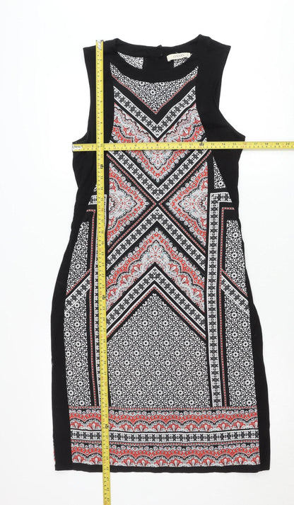 Oasis Womens Black White Red Geometric Sheath Dress Size S