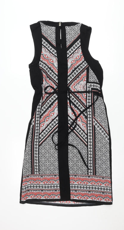 Oasis Womens Black White Red Geometric Sheath Dress Size S