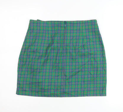 Topshop Women Green Plaid Ruffle Short Pencil Skirt UK 12