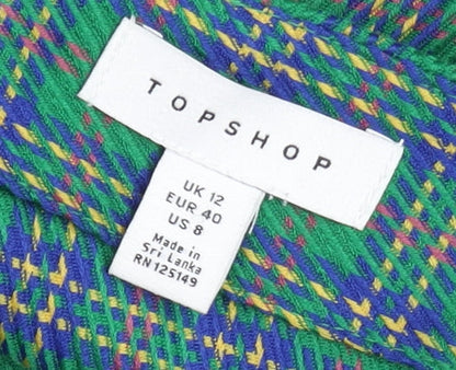 Topshop Women Green Plaid Ruffle Short Pencil Skirt UK 12