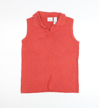 Villager Liz Claiborne Womens Red Sleeveless Polo Knit Top M
