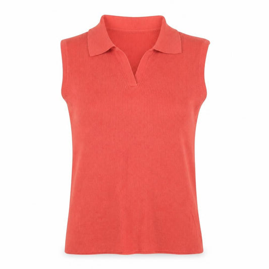 Villager Liz Claiborne Womens Red Sleeveless Polo Knit Top M