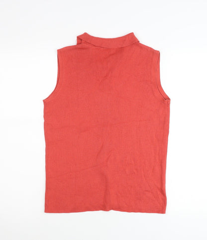 Villager Liz Claiborne Womens Red Sleeveless Polo Knit Top M