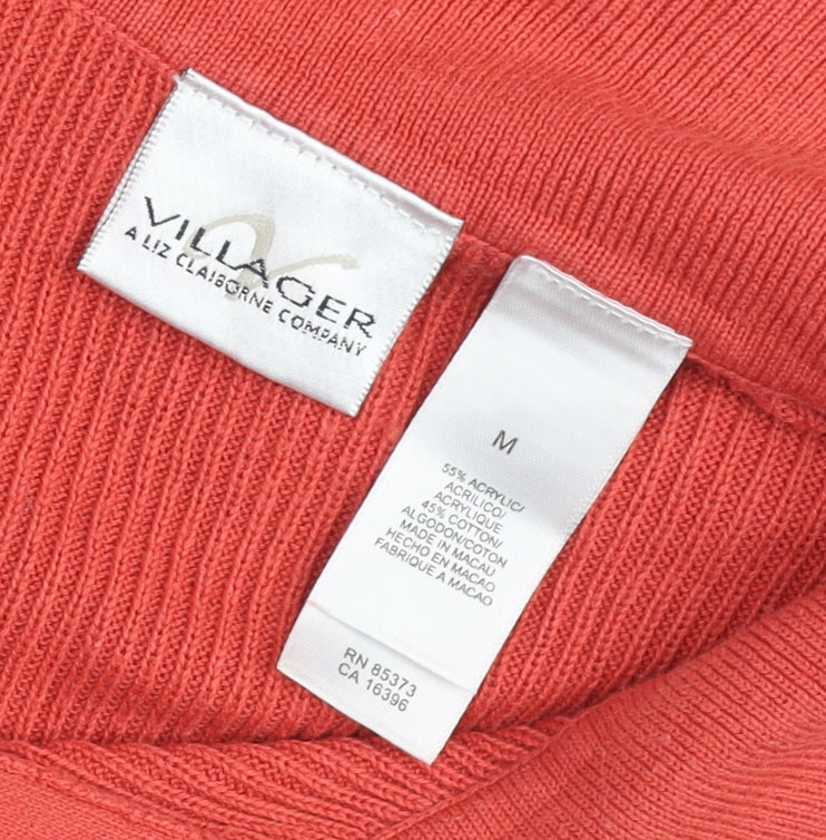 Villager Liz Claiborne Womens Red Sleeveless Polo Knit Top M