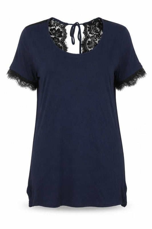 Next Women’s Blue Lace Trim Short Sleeve T-Shirt Size 12