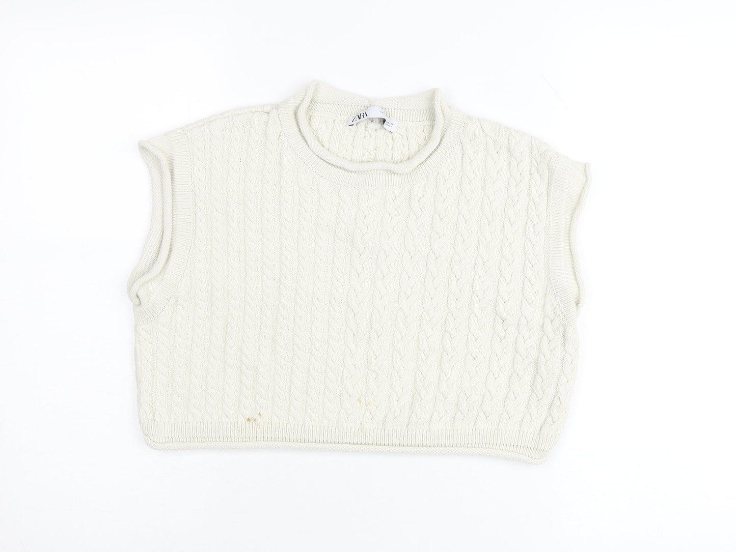 Zara Women’s Ivory Cable-Knit Sleeveless Vest Jumper Size 12