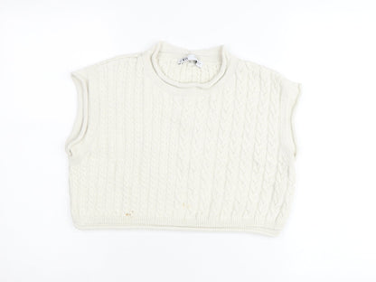 Zara Women’s Ivory Cable-Knit Sleeveless Vest Jumper Size 12